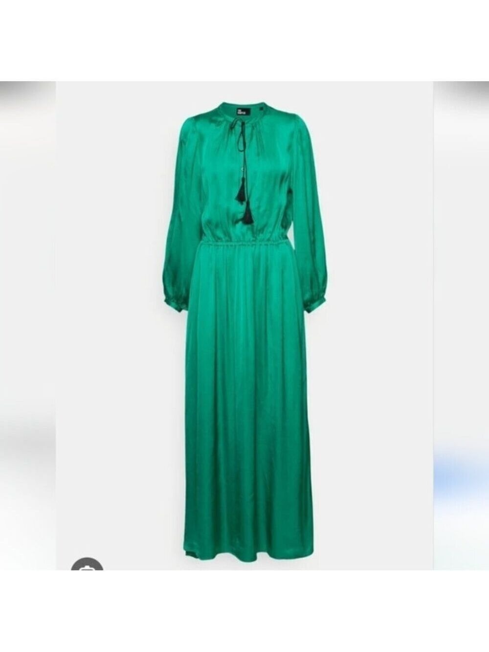 THE KOOPLES | Maxi Satin Dress Green Black Tassels Sz L